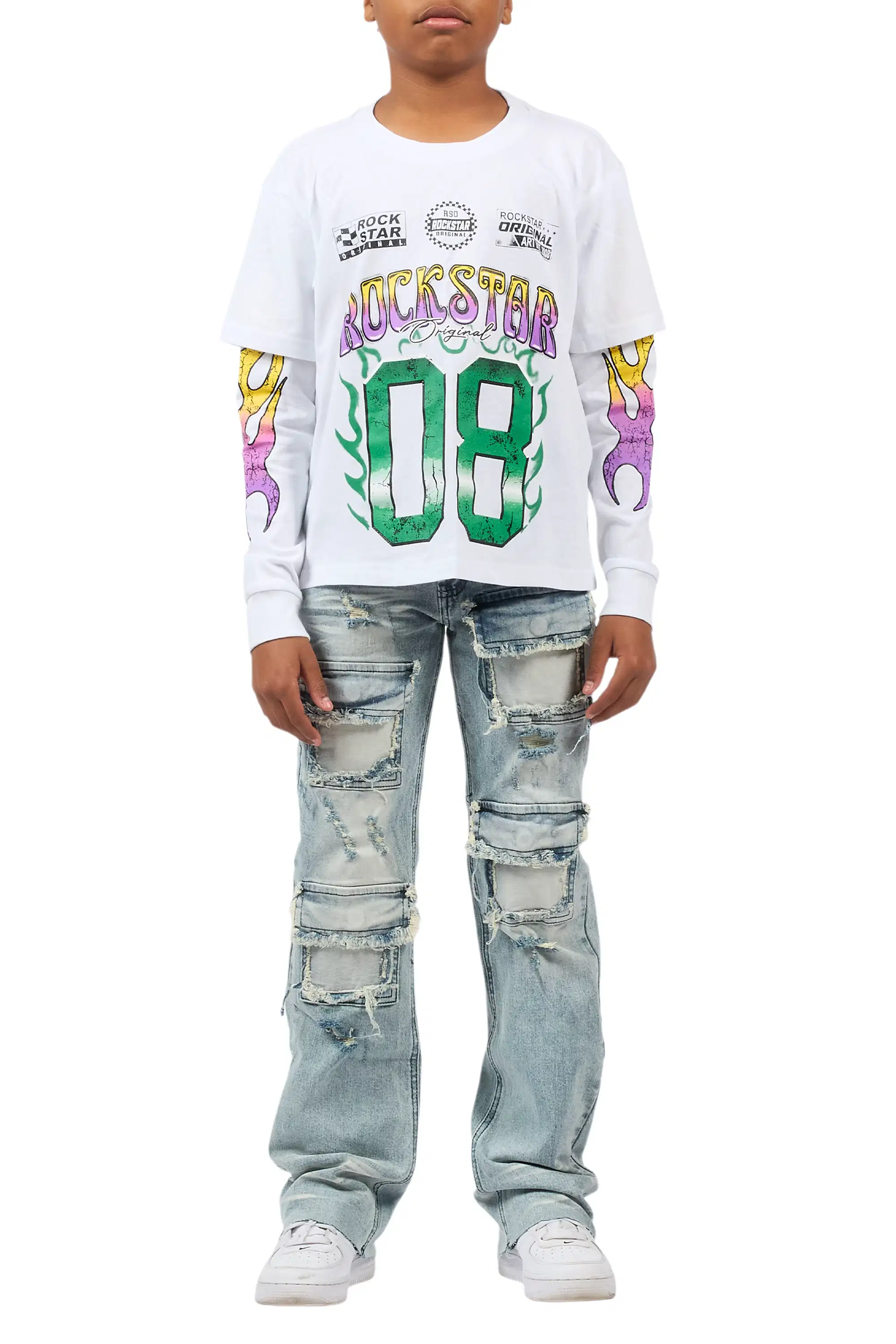 Boys Petrus Blue Stacked Flare Jean - Image 10