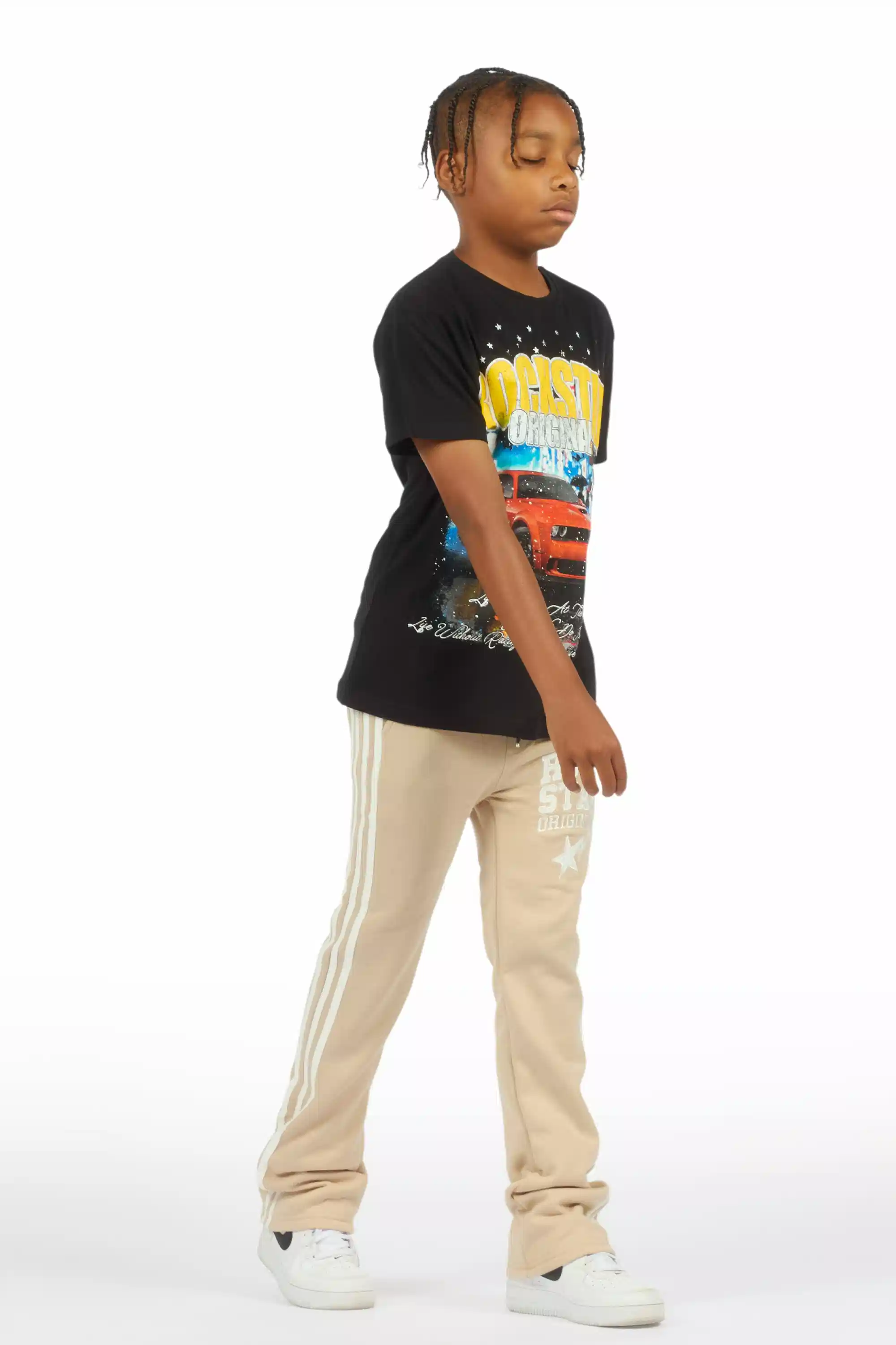 Boys Gerrit Beige Stacked Baggy Track Pant - Image 5