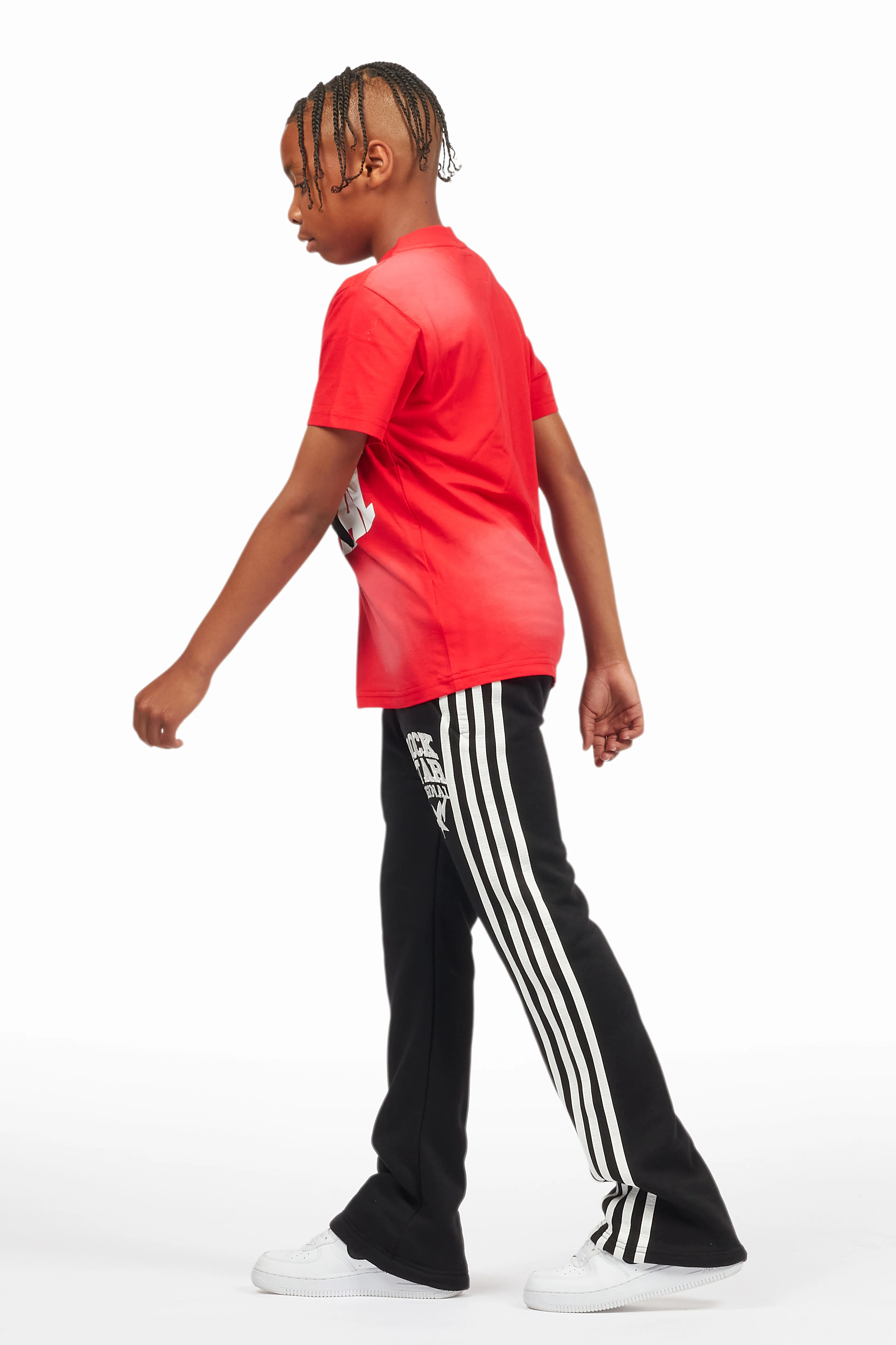 Boys Gerrit Black Stacked Baggy Track Pant - Image 6