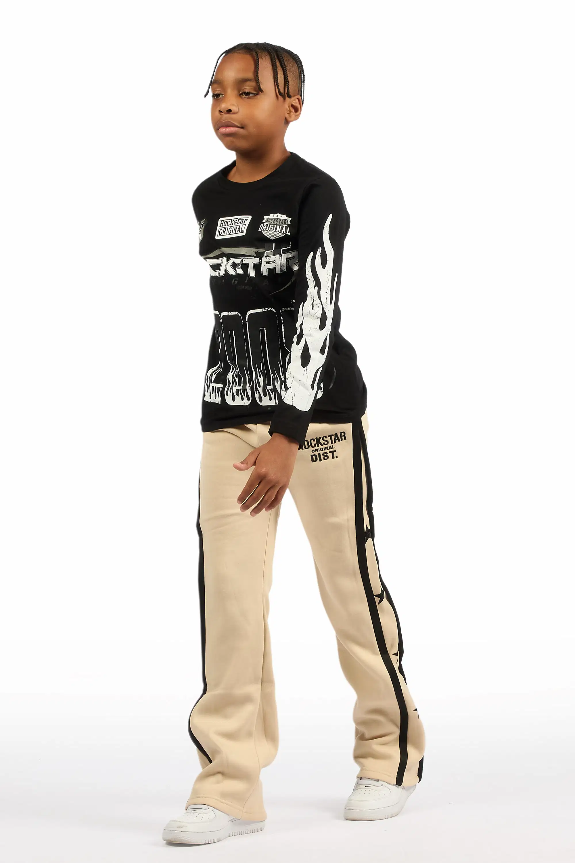 Boys Arkady Beige Stacked Flare Track Pant - Image 6