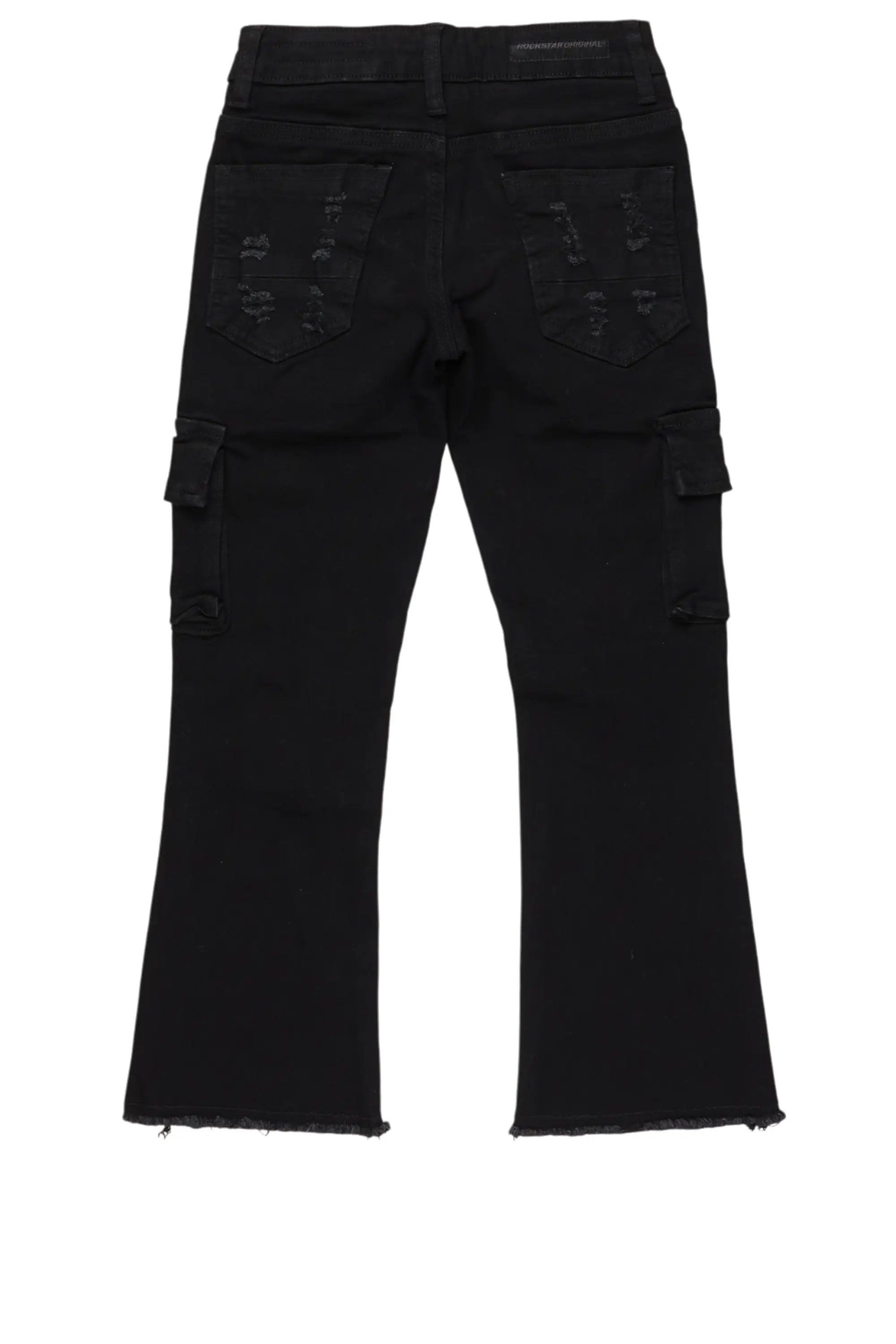 Boys Sterling Black Fringe Stacked Flared Cargo Jean - Image 3