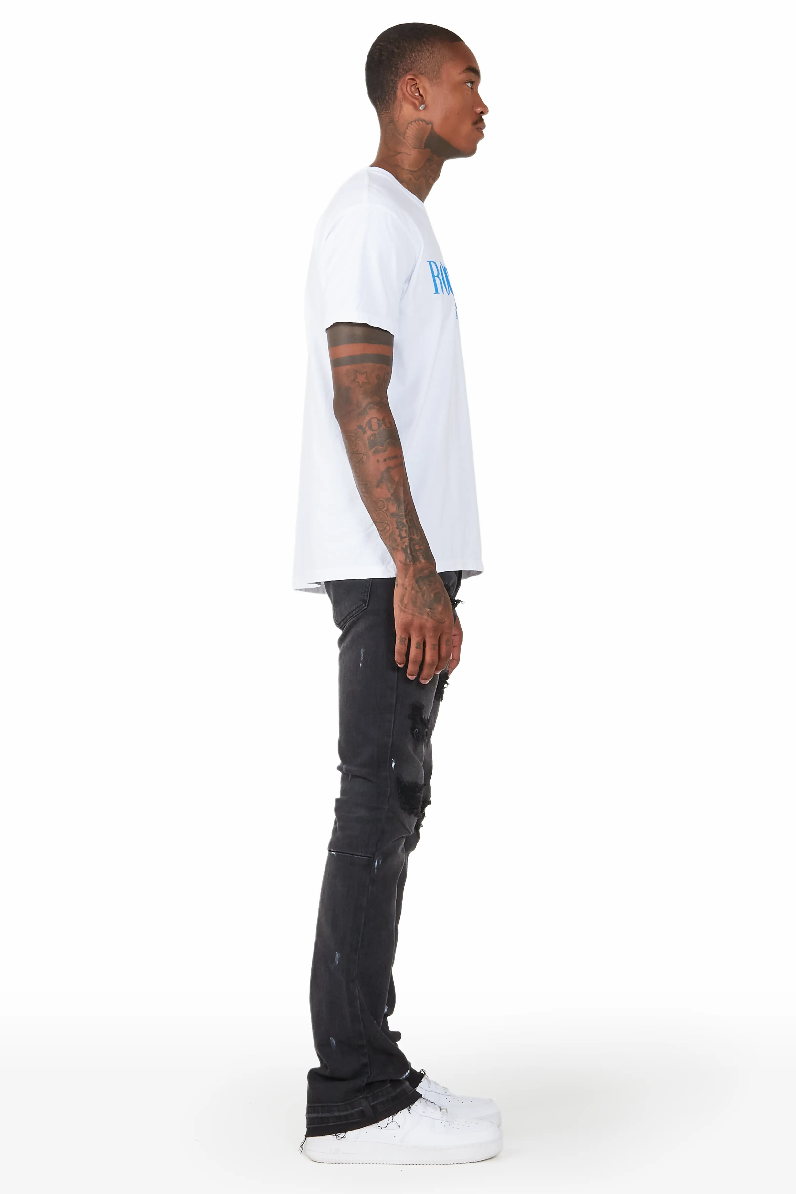 Flanagan Black Patched Stacked Flare Jean - Image 3