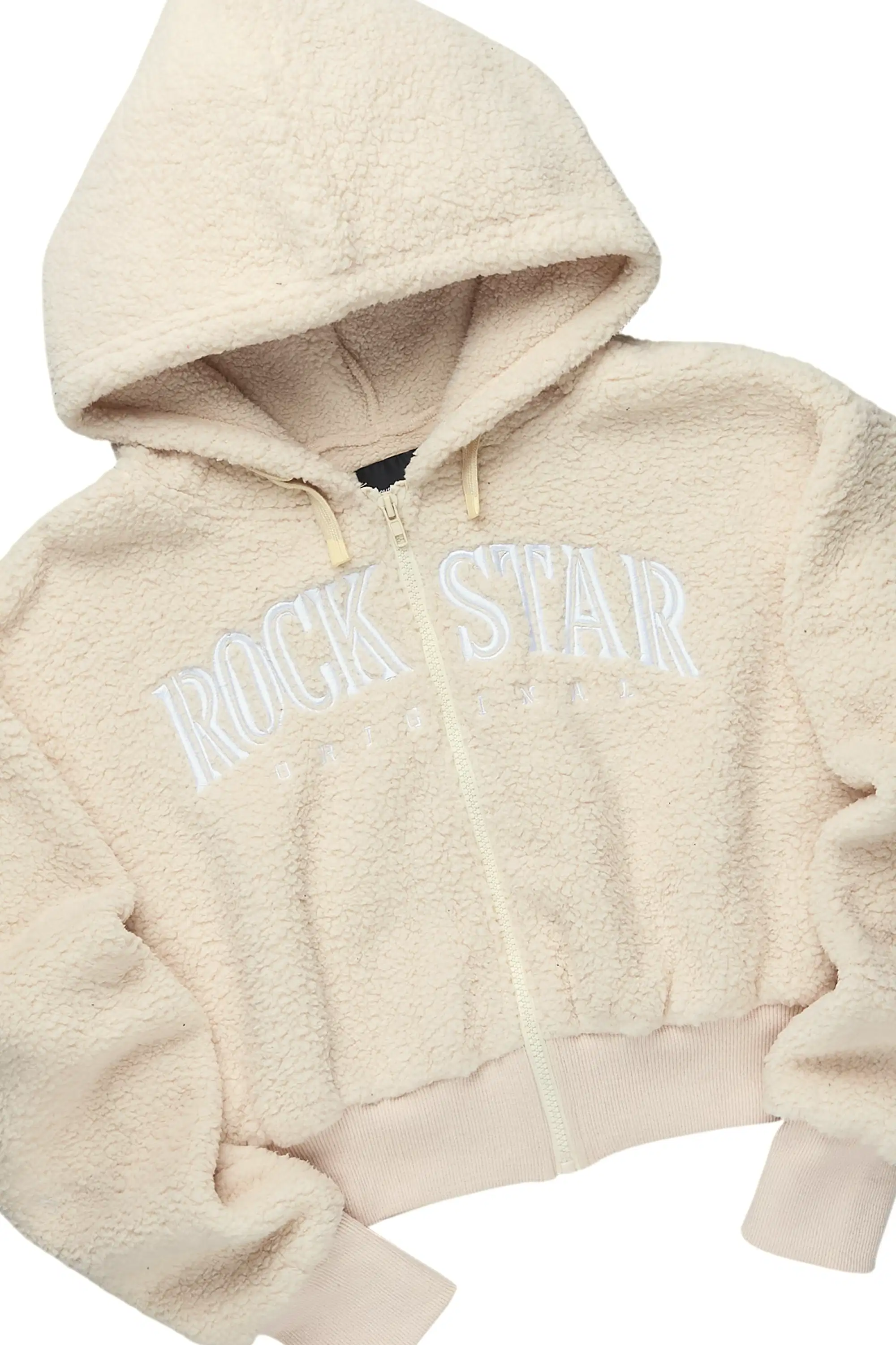 Krystiana Beige Sherpa Zip Up Stacked Track Set - Image 5